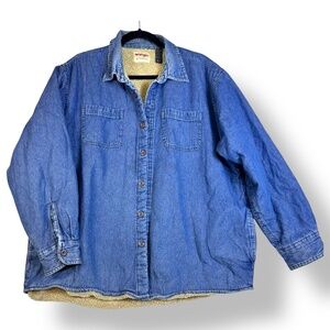 Vintage Wrangler Men's Sherpa Fleece Lined Denim Shirt Jacket Trucker Size XL